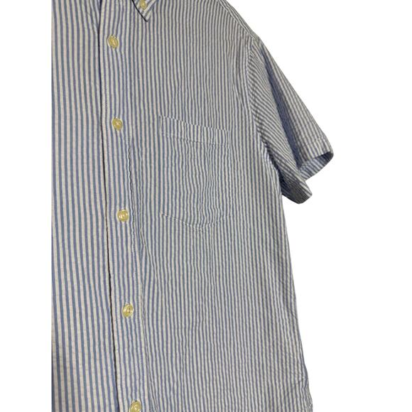 J.crew seer sucker slim blue and white striped button down top - Picture 6 of 7